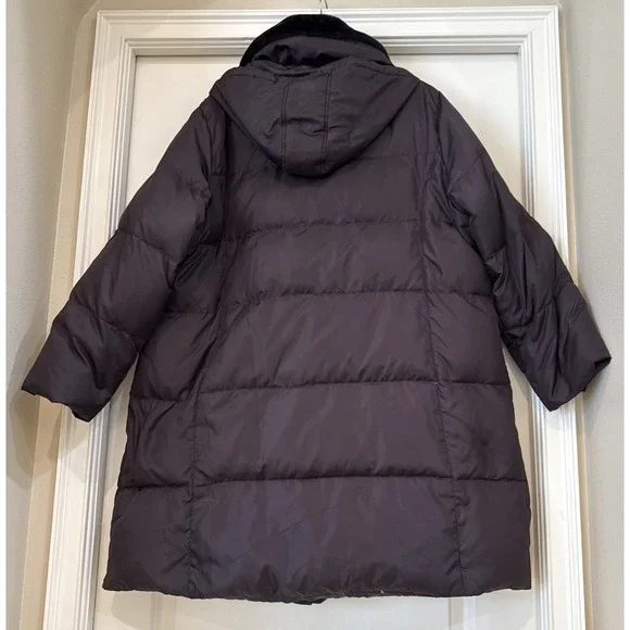 Michael Kors 2X Brown Quilted Feather Puffer Coat Jacket Faux Fur Collar & Hood